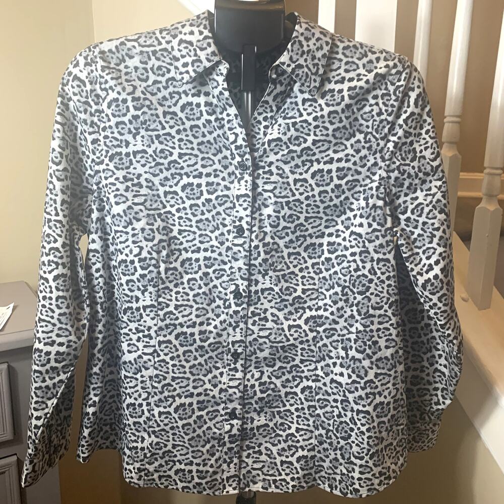 Chicos Leopard Button Down Collared Shirt - Size 1